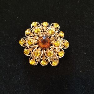 Elegant Gold and Amber Floral Brooch